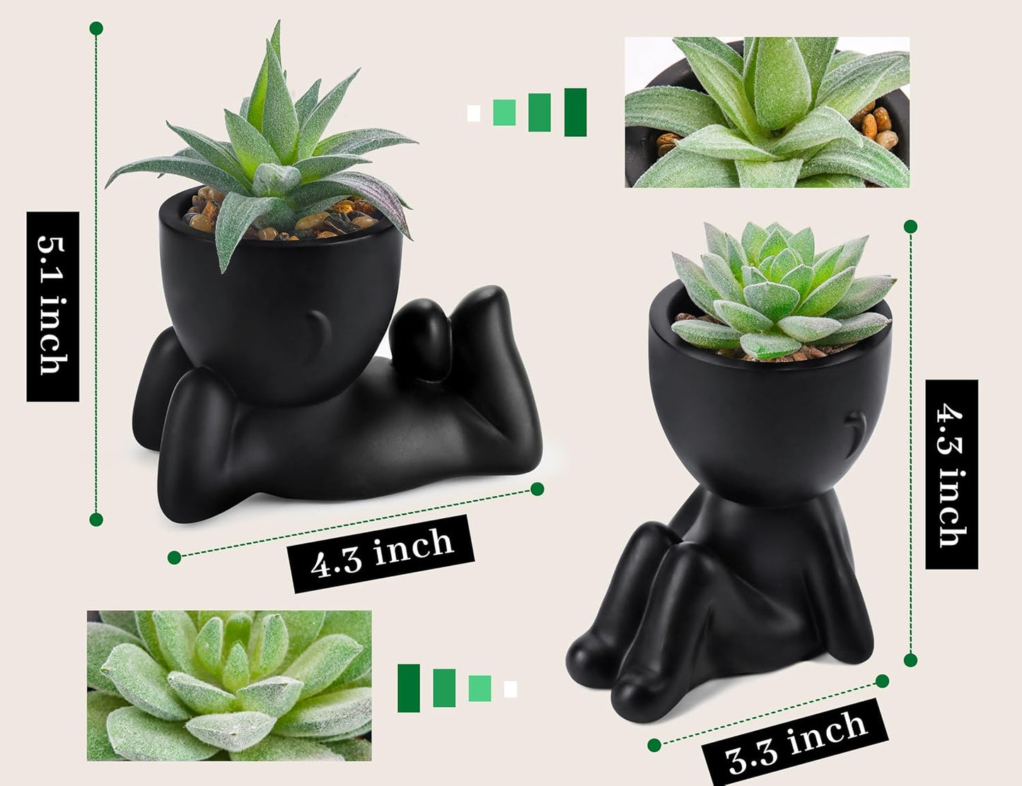 Der Rose Set of 2 Fake Plants Artificial Succulent Plants for Office Desk Accessories Black Bathroom Home Room Aesthetic Decor Indoor