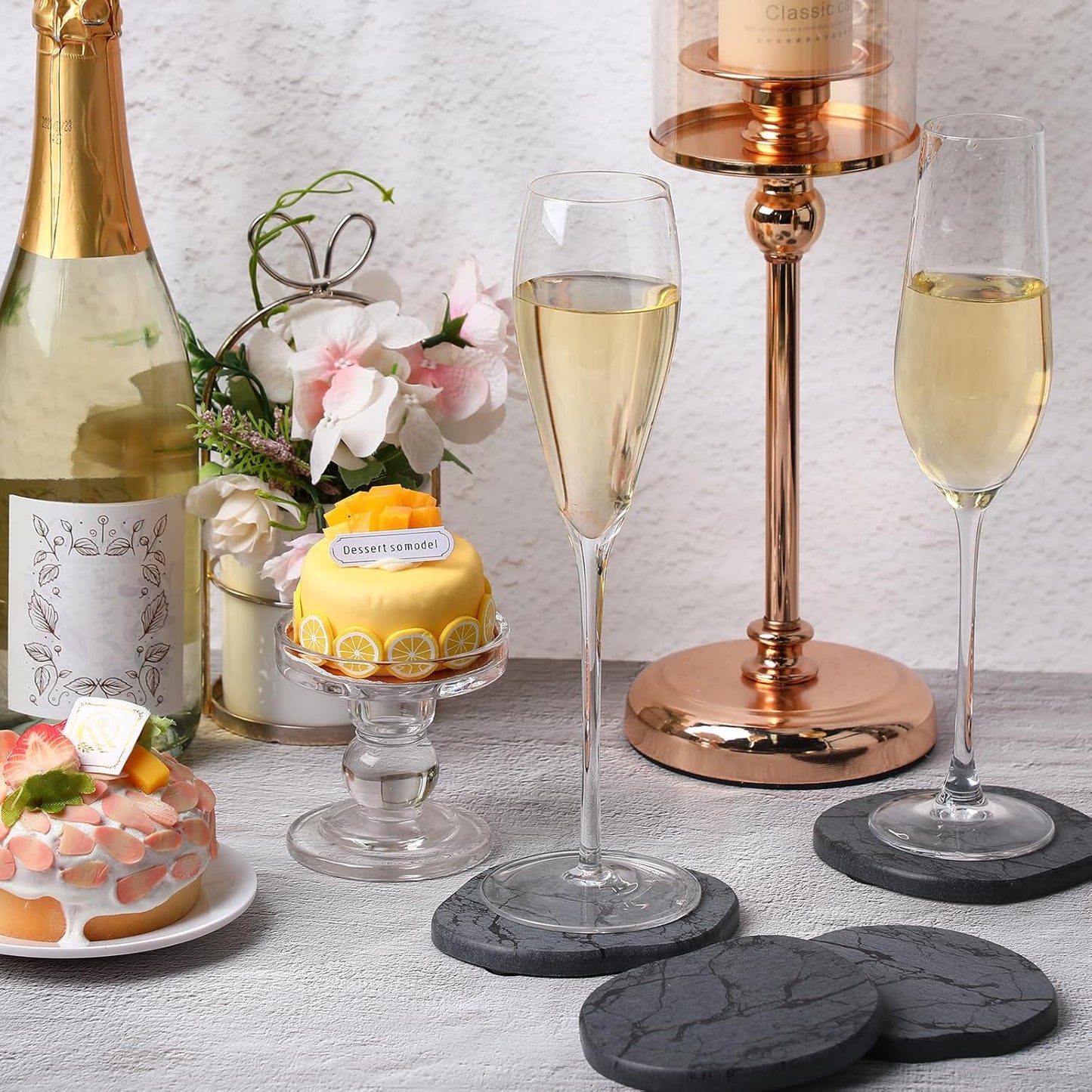 Diatomaceous Earth Coaster ，Set of 4，Unique White Absorbent Coasters for Drinks，Modern Aesthetic Instant Dry Stone Drink Coasters（4,Marble Grey）