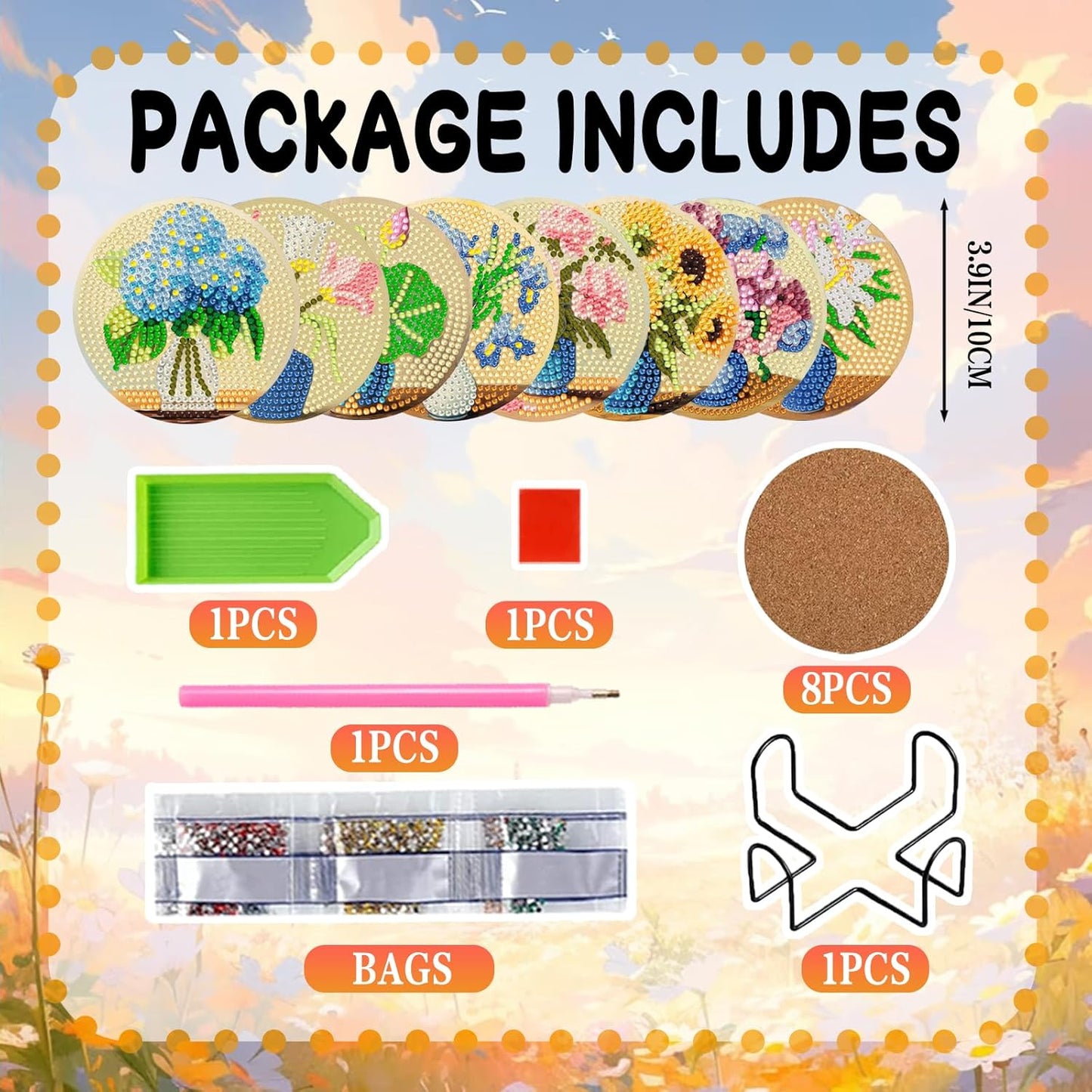 DOZEEZOP 8 PCS Hydrangea Diamond Art Coasters Kit, Flowers 5D Diamond Painting Coasters with Holder, Fall Small Diamond Art Kits for Adults Beginners, Diamond Dots Arts and Crafts Supplies