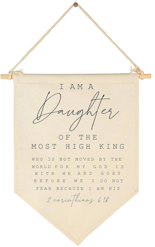 I Am The Daughter Of the Most High King-Scripture Decor-Bible Verse Banner-Flag Decor Gift For Baby Girlss Newborn Kids-Banner Wall Sign Gifts For Nursery Baby Room Playroom Bedroom Front Door
