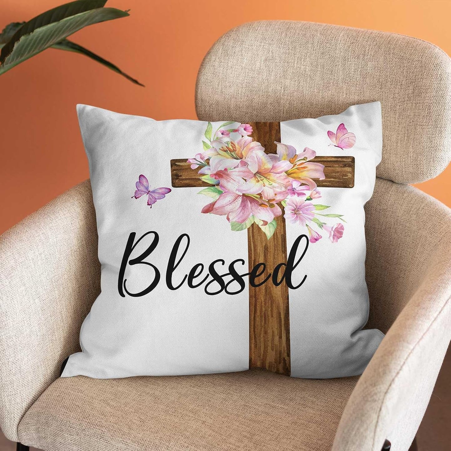 Lily Blessed Spring Throw Pillow Cover，Religious Pillow Covers Farmhouse Decorative Cushion Case Sofa Pillow Case 18x18 Inch