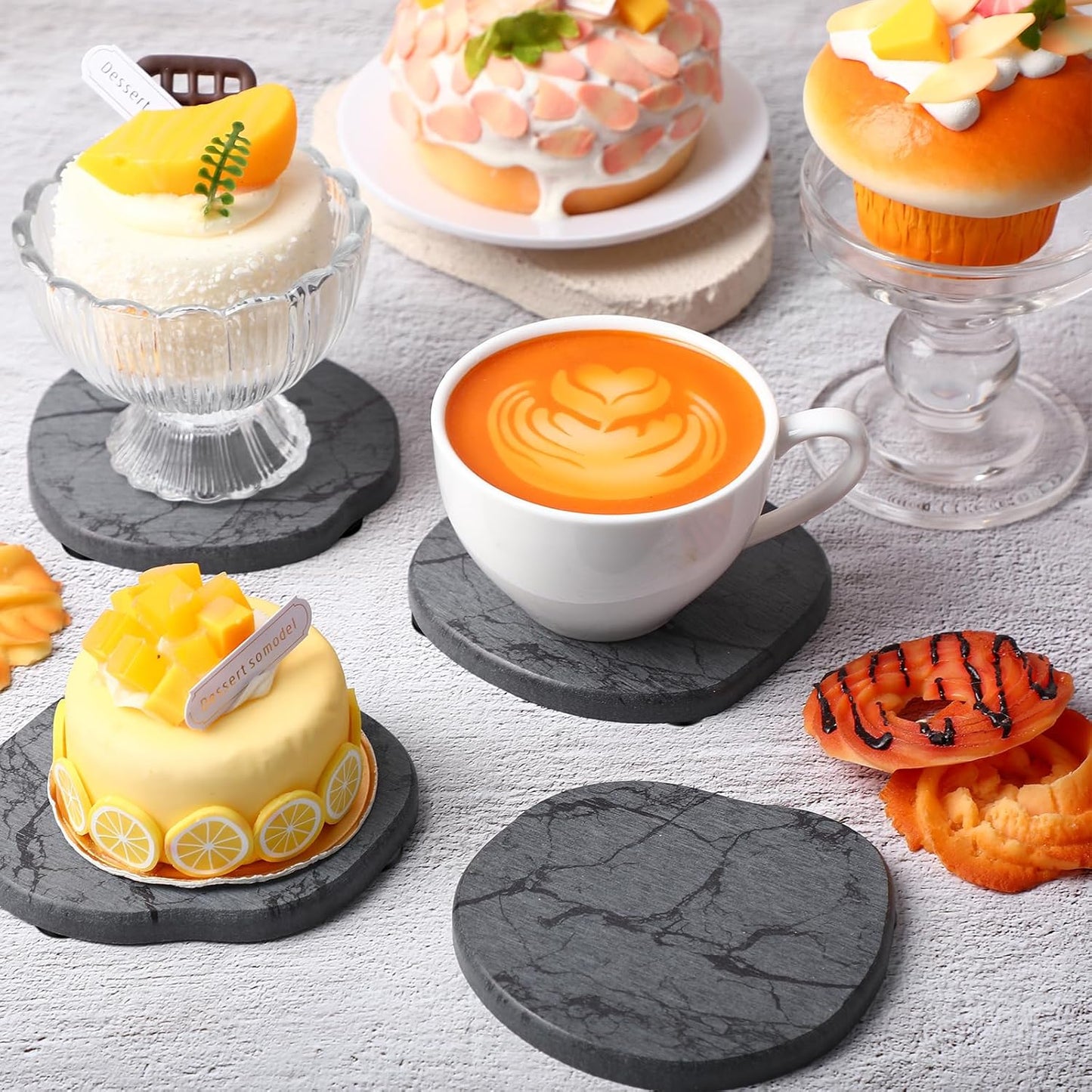 Diatomaceous Earth Coaster ，Set of 4，Unique White Absorbent Coasters for Drinks，Modern Aesthetic Instant Dry Stone Drink Coasters（4,Marble Grey）