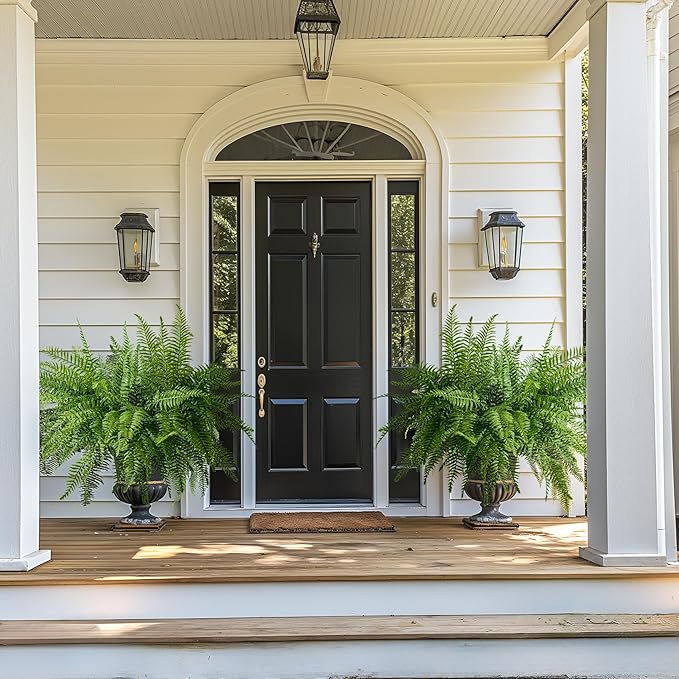 4PCS Artificial Boston Fern Fake Ferns Hanging Plant UV Resistant Inoor Outdoor Faux Shrubs 20Inch Large Faux Ferns Greenery Stems for Home Office Garden Decoration