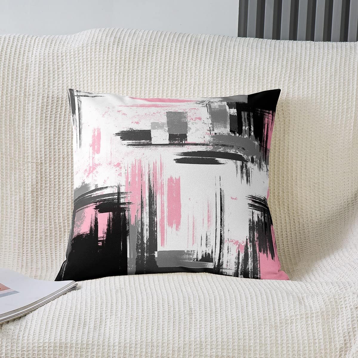 Feelyou Abstract Throw Pillow Covers for Couch Sofa Bed, Set of 2 Modern Abstract Art Decorative Pillows Cushion Covers, Retro Pink White Black Pillow Inserts Not Included, 24x24 inch