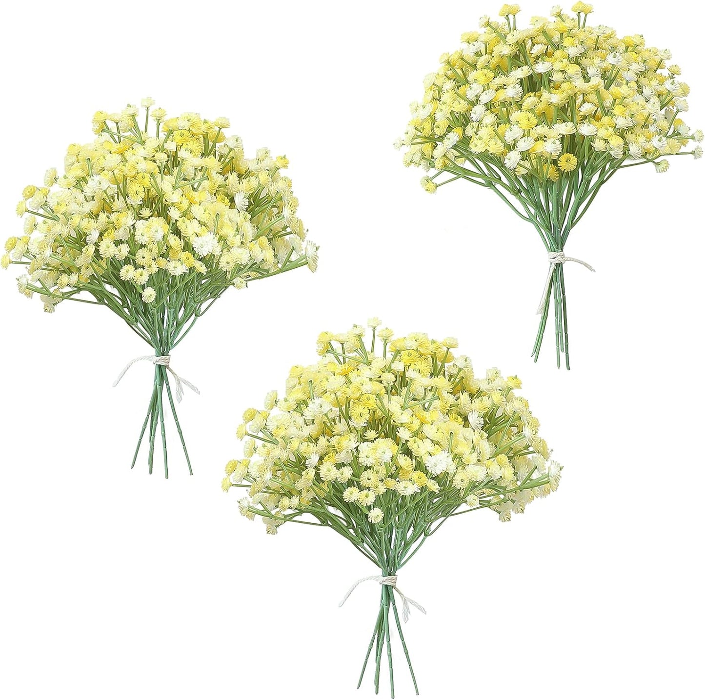 Floroom 18pcs Artificial Babys Breath Gypsophila Greenery Sprays, Real Touch Canary Yellow Fake Flowers for Wedding Bouquets Centerpieces Floral Arrangements and Decorations
