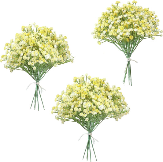 Floroom 18pcs Artificial Babys Breath Gypsophila Greenery Sprays, Real Touch Canary Yellow Fake Flowers for Wedding Bouquets Centerpieces Floral Arrangements and Decorations