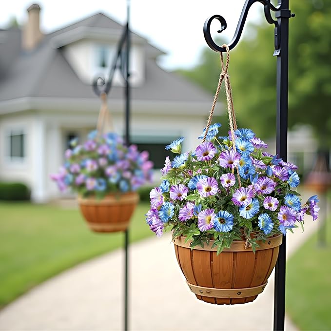 UV Resistant Artificial Petunias 13.3In Fake Flowers Artificial Flowers for Outdoors Silk Flowers Fake Hanging Basket Plants Suitable for Outdoor Porch Decor Patio Decor (Blue Purple, 4PCS)