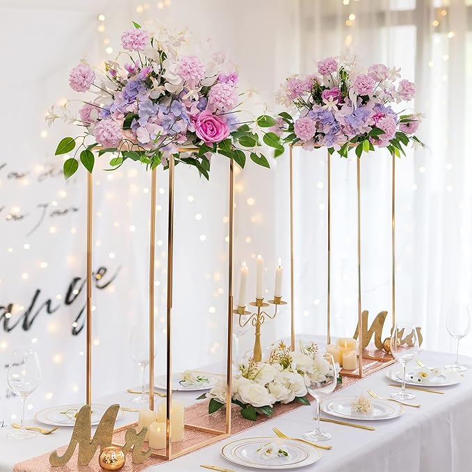 Sziqiqi Table Centerpiece Decorations for Weddings - Wedding Decoration for Ceremony Modern Rectangular Flowers Arrangements Display Rack for T-Stage Tables 31.5inch Gold