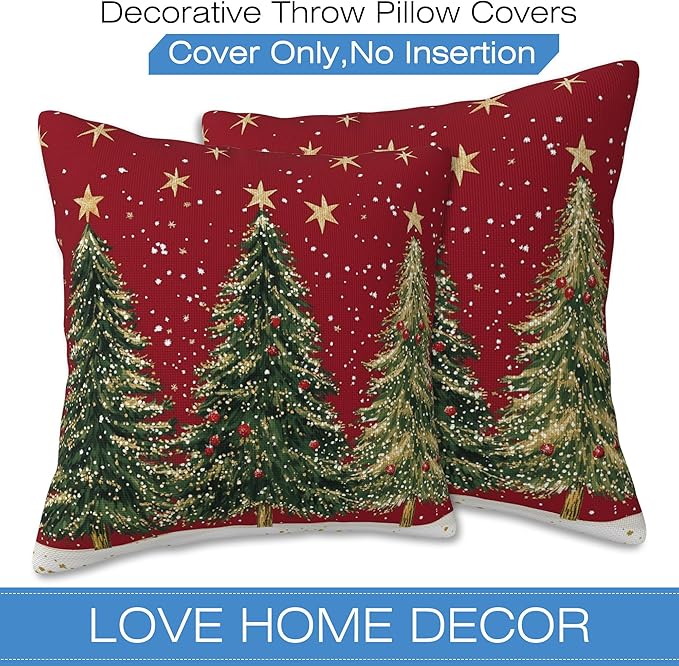 Throw Pillow Covers Christmas Tree Pillow Covers 16x16 Inch Set of 2 Christmas Throw Pillows Decorative Pillow Cases Cushion Covers for Bedroom Livingroom Sofa Farm House