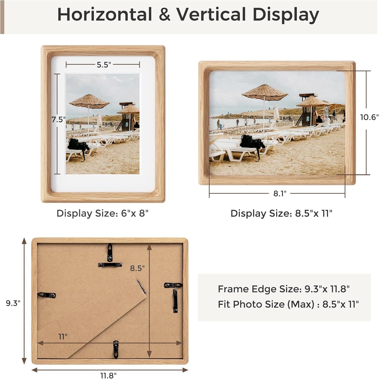 Heimlove 8.5X11 Picture Frames Natural Oak,Original Wood Hand Make Crafted Photo Frame with Mat to 6X8 Graduation Picture Display,Family Picture,Wedding Picture Tabletop & Wall Decoration