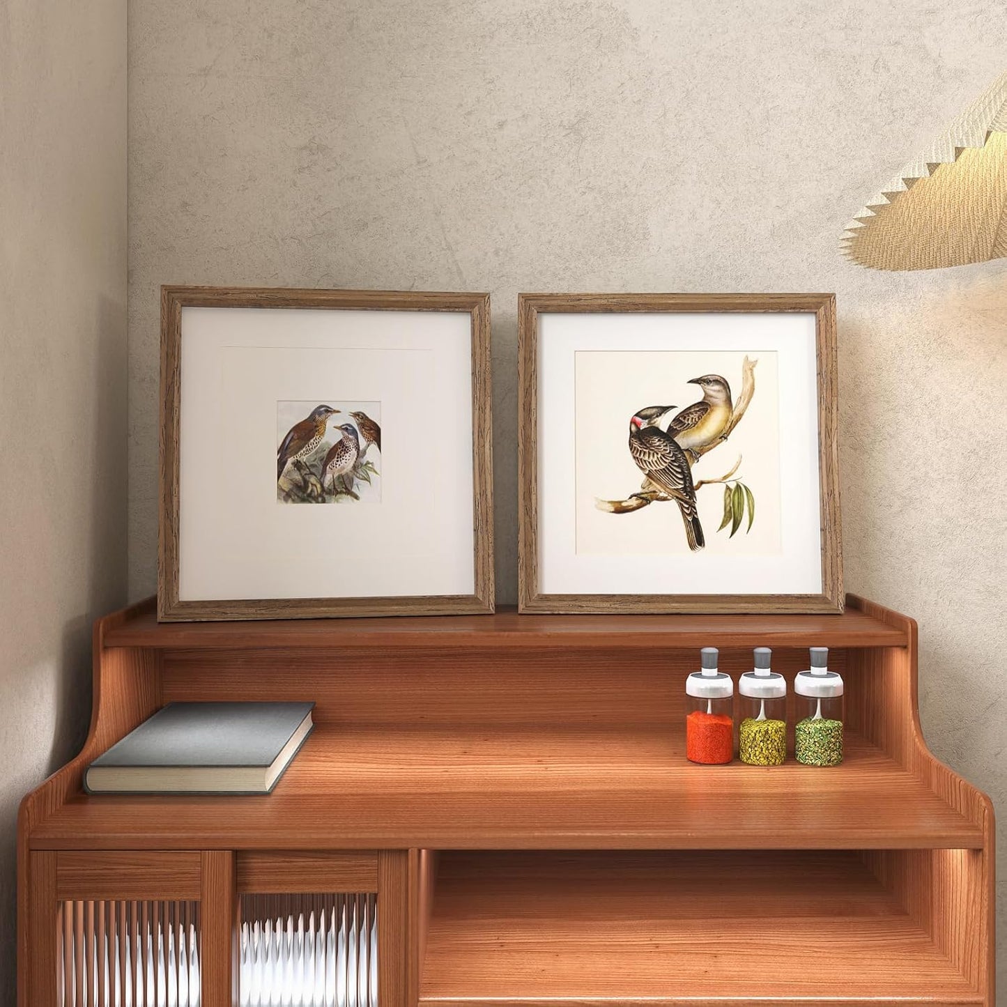 KINLINK 11x11 Picture Frame, Brown Square Solid Wood Frames for Pictures 4x4 and 8x8 with Mat or 11x11 without Mat, Wall and Tabletop Display Photo Frames Brown Wood 4 Pack