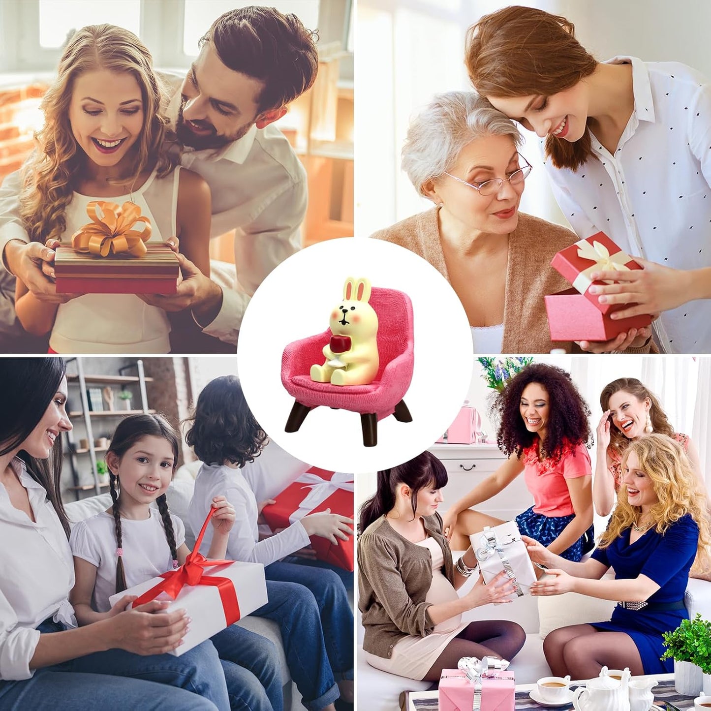 Cute Mini Rabbit Figurine Resin Rabbit for Office, Home Decoration - Pink Sofa