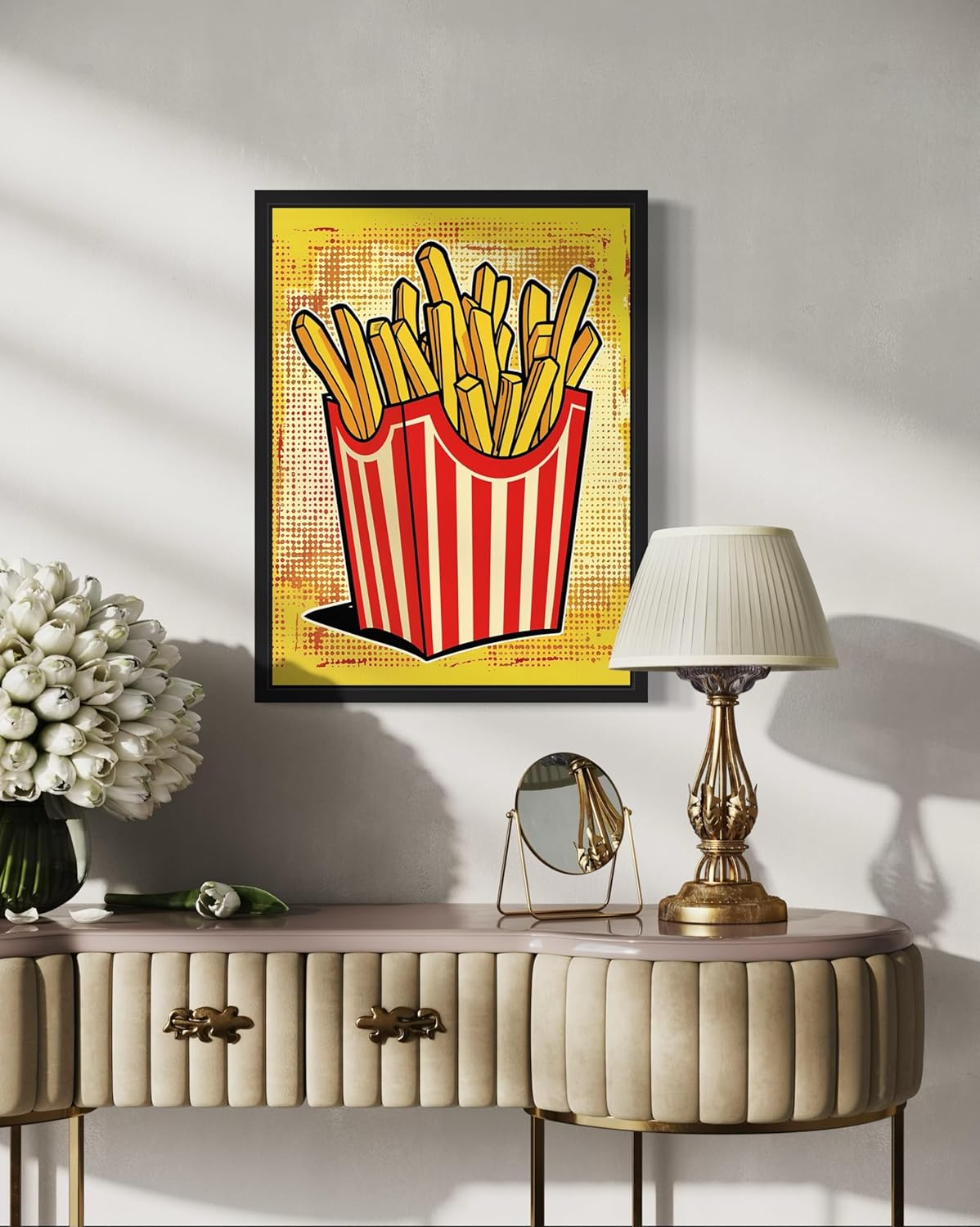 French Fries Pop Art Poster Print, Vintage Retro Wall Art Decor Paintings Classic Artwork for Bedroom Living Room Decorations. (French Fries, 16x20 inches + (Black Frame))
