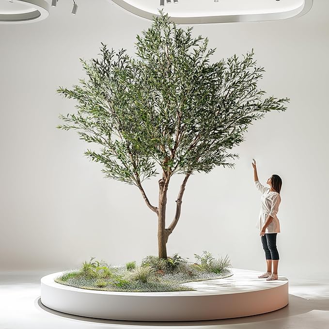 11.5FT Artificial Olive Tree Tall Faux Silk Plant Tall Faux Olive Tree with Natural Wood Trunk & Lifelike Fruits Fake Potted Tree or Home Office Decor