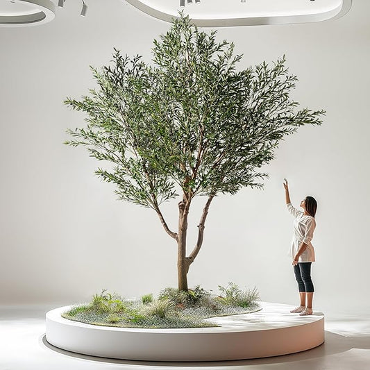 11.5FT Artificial Olive Tree Tall Faux Silk Plant Tall Faux Olive Tree with Natural Wood Trunk & Lifelike Fruits Fake Potted Tree or Home Office Decor
