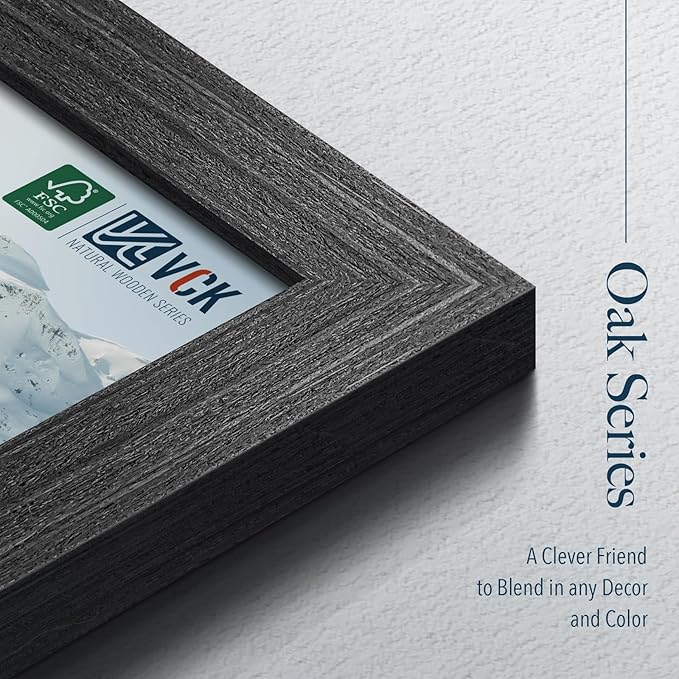 VCK 22x28 Poster Frame Black Oak - 3 Pack, Exclusive Natural Textured Solid Wood Picture Frame, Horizontal and Vertical Formats for Wall with Included Hanging Hardware