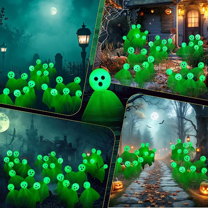 VIHOSE 6 Packs Halloween Solar Lights Outdoor 36 LED Solar Ghost Pathway Lights Waterproof Spooky Ghost Path Light Outdoor Halloween Decorations for Outside Garden Lawn Yard Decors (Green)