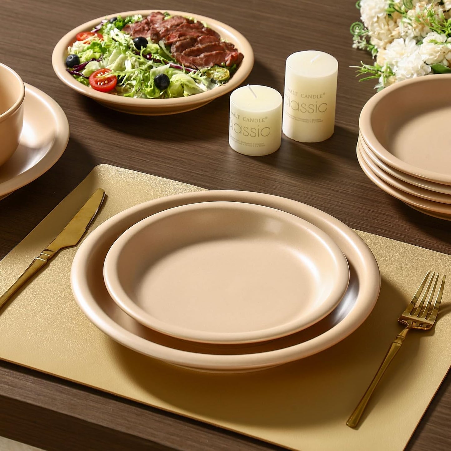 GZG 10.25-Inch Ceramic Dinner Plates Set of 4, Rustic Matte Glaze Terracotta Stoneware Plates for Main Course & Everyday Meals, Microwave & Dishwasher Safe(Warm Sand)