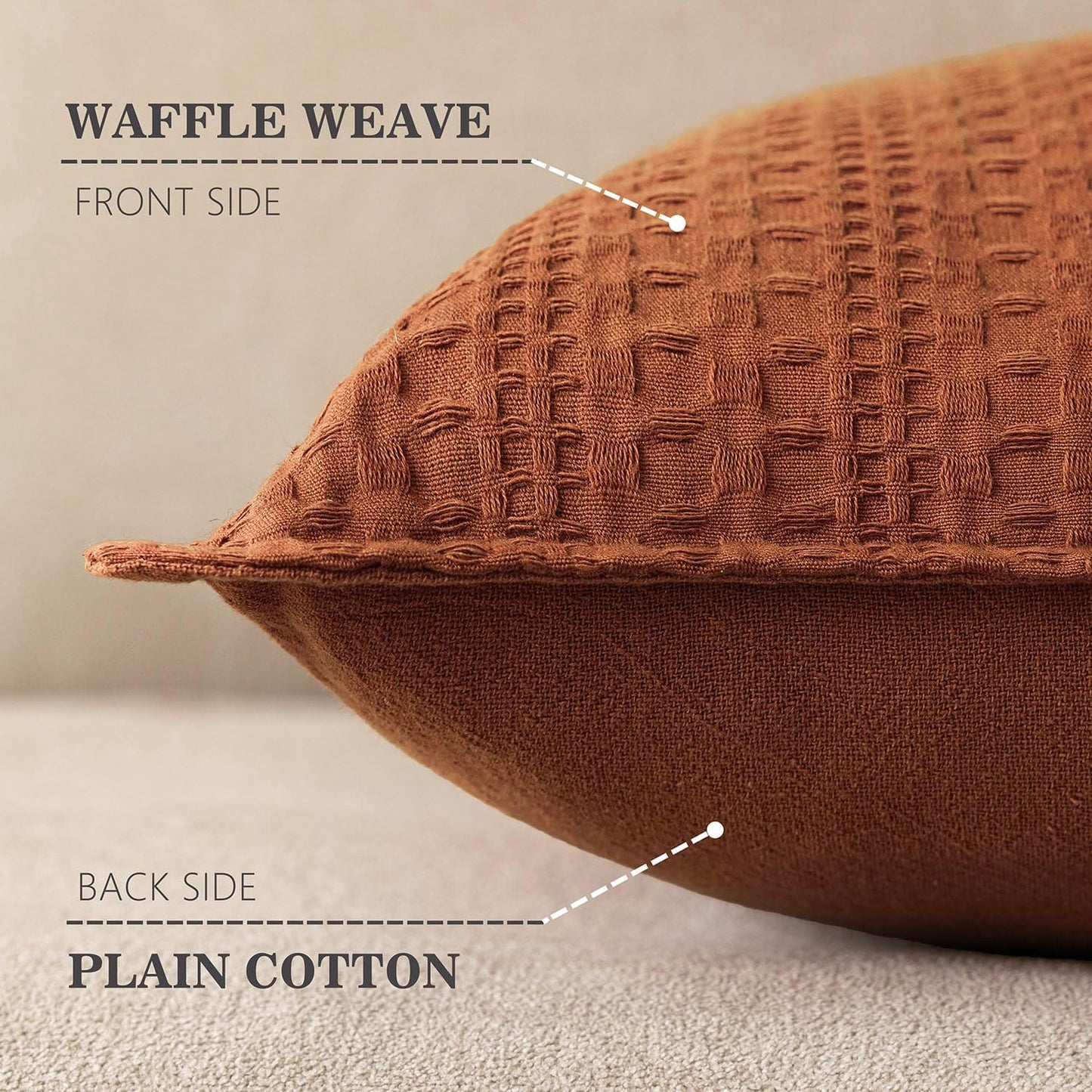 Foindtower Set of 2 Decorative Cotton Waffle Weave Lumbar Throw Pillow Covers Euro Shams Cushion Covers Accent European Pillowcase for Bed Couch Bedroom Living Room Home Decor 12×20 Inch Burnt Orange