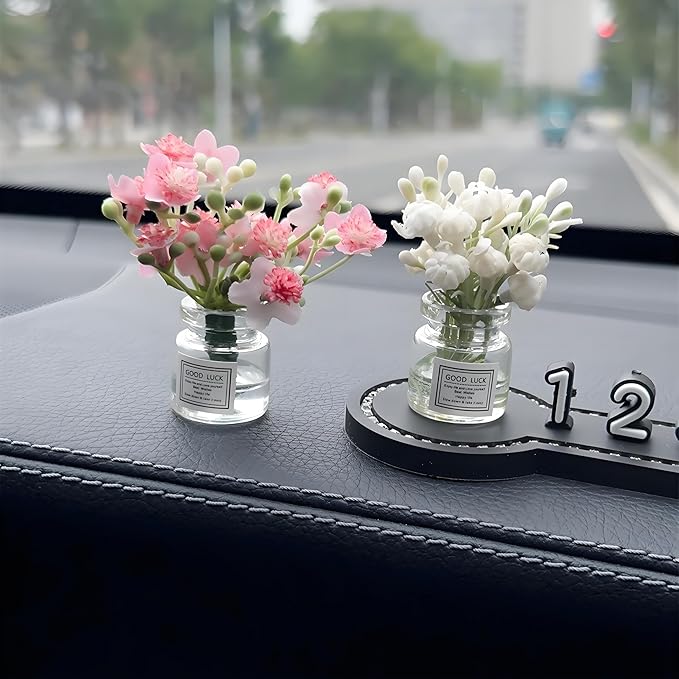 2Pcs Miniature Flower Vases with Peach Blossoms – Handmade Dollhouse Vases for Micro Landscape, Resin Floral Decorations for Fairy Garden Scenes, Home Shelf Styling, DIY Project and Table Centerpiece