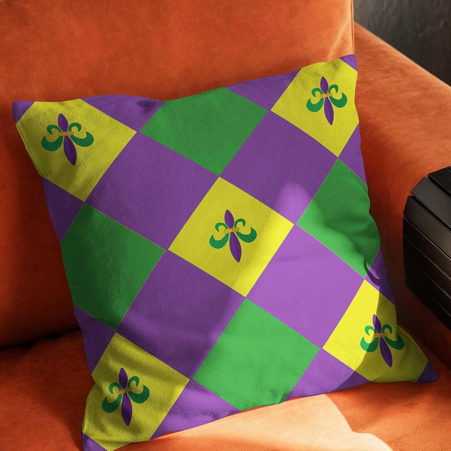 Mardi Gras Fleur de Lis Throw Pillow Cover,Happy Mardi Gras Pillow Covers Farmhouse Decorative Cushion Case Sofa Pillow Case 18x18 Inch