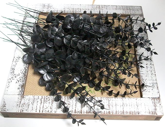 Tinsow 26 Pcs Black Artificial Eucalyptus Stems Faux Halloween Flowers Eucalyptuses Real Touch Leaf Centerpiece Home Decor (26, Black)