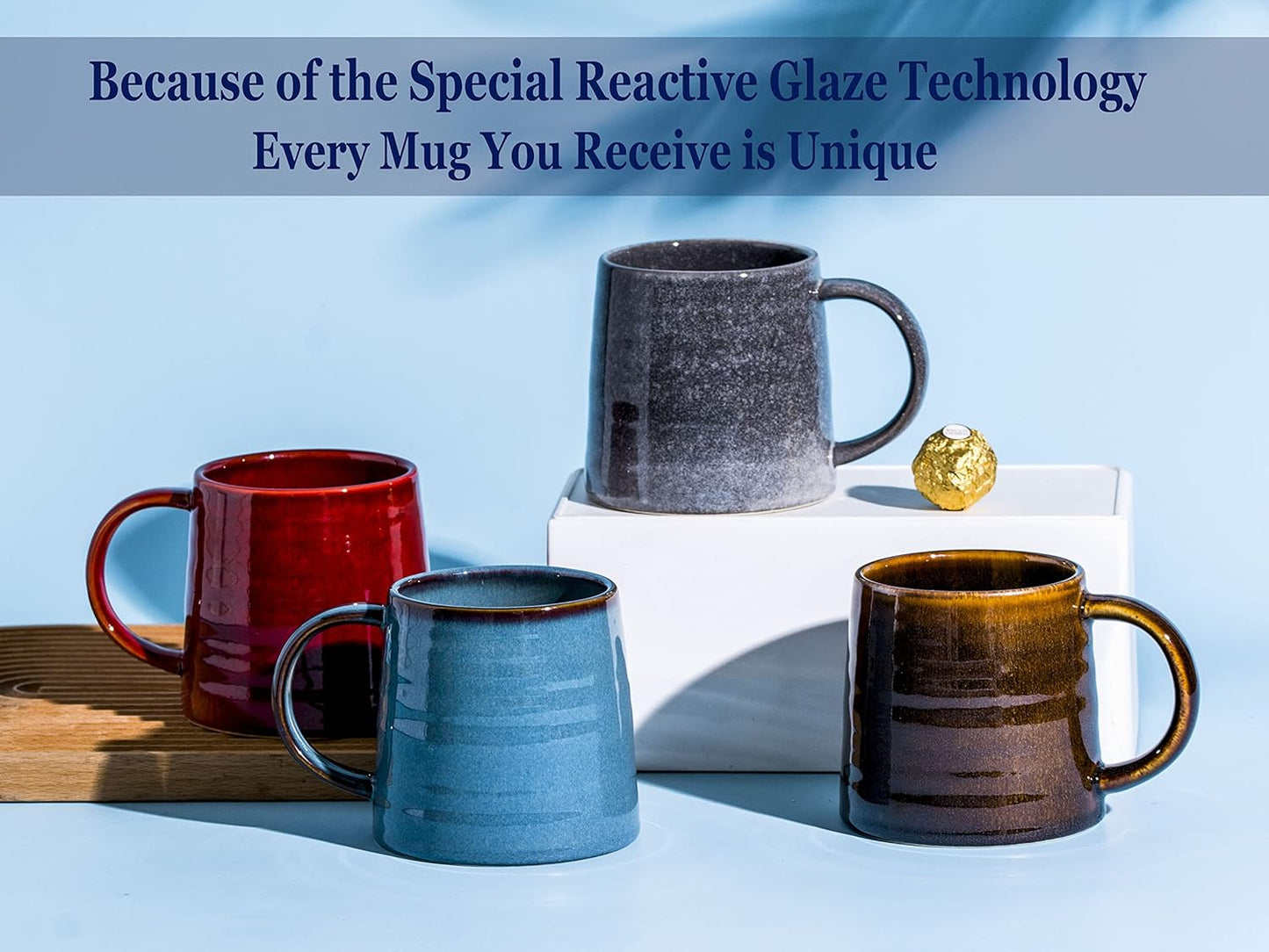 Large Ceramic Coffee Mugs, Handmade Pottery Mug, Tea Cups with Handle for Office and Home, 16 oz, Dishwasher and Microwave Safe (Gold)