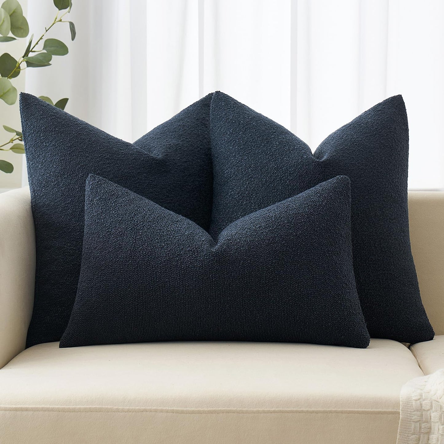 MIULEE 20x20 Inch Decorative Pillow Covers for Couch Bed Set of 2 Textured Boucle Neutral Winter Throw Pillows Navy Blue Accent Solid Cushion Pillowcases Sofa Livingroom Home Decor
