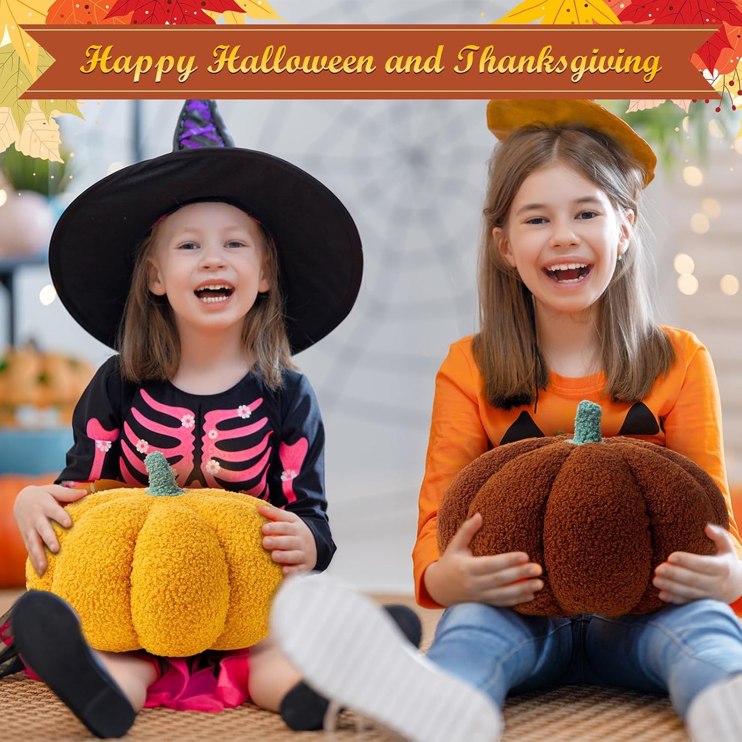 Kajaia 1 Pcs Simulated Pumpkin Pillow Plush 11 x 9.5 Inch 3D Cushion Fall Decorations Stuffed Throw Pillows Toy for Thanksgiving Christmas Halloween Bedroom Sofa Couch Supplies (Brown)