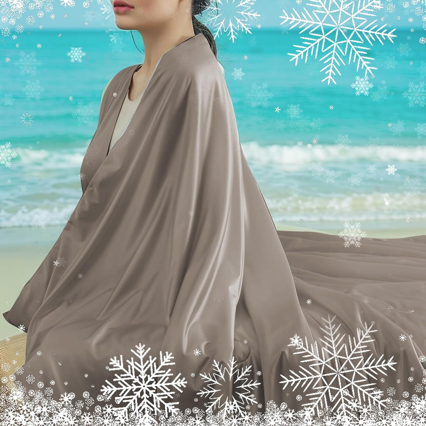 Cooling Blanket Throw Summer Comforter for Hot Sleepers, Silky-Soft & Cool Fiber, All-Season Comfort, Double-Sided Cold Blanket for Night Sweats, 53" x 79" Fits 2 on Couch, Taupe