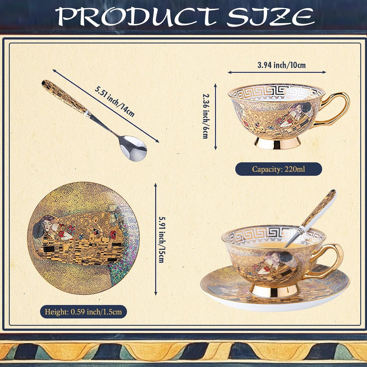 Ebrima Bone China Cup & Saucer Set, European Tea Cup Set with Spoon, Vintage Ceramic Coffee Cups for Home, Kitchen, Wedding, Christmas Gift