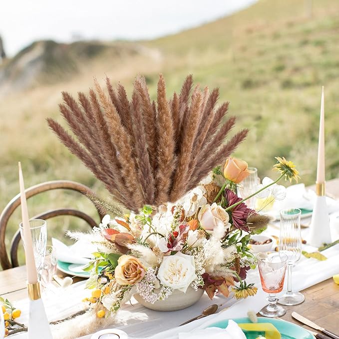 Uieke 120pcs Dried Brown Pampas Grass, 17" Natural Dried Flowers Arrangements Dried Reed Plumes for Home Boho Wedding Party Decoration