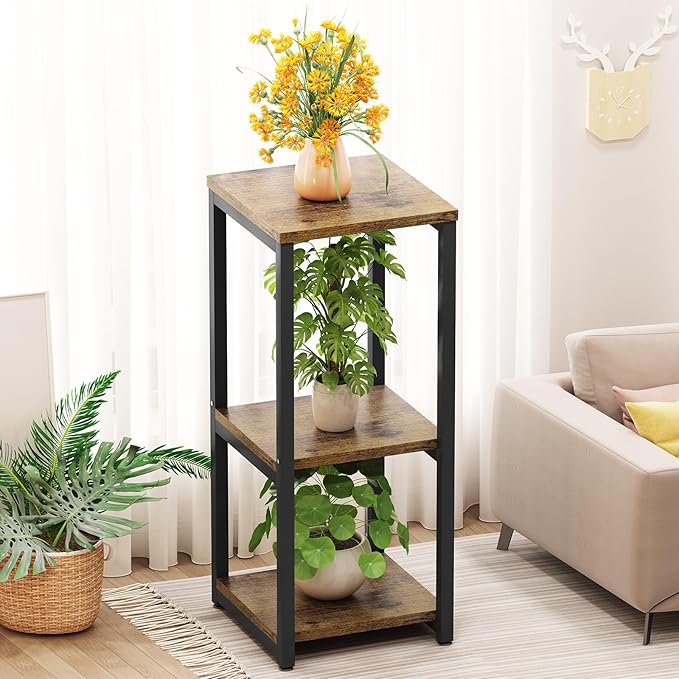 Plant Stand Indoor Corner Tall 3 Tier Metal Modern Flower Storage Plant Shelf Holder for Living Room Balcony Garden,Black (3 Tier-Black)