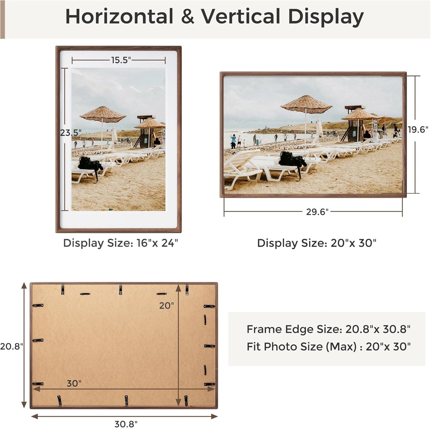 Heimlove 20x30 Picture Frames Natural Walnut,Original Wood Hand Make Crafted Poster Frame with Mat to 16x24 Graduation Picture Display,Family Picture,Wedding Picture,Photo,Document Wall Decoration