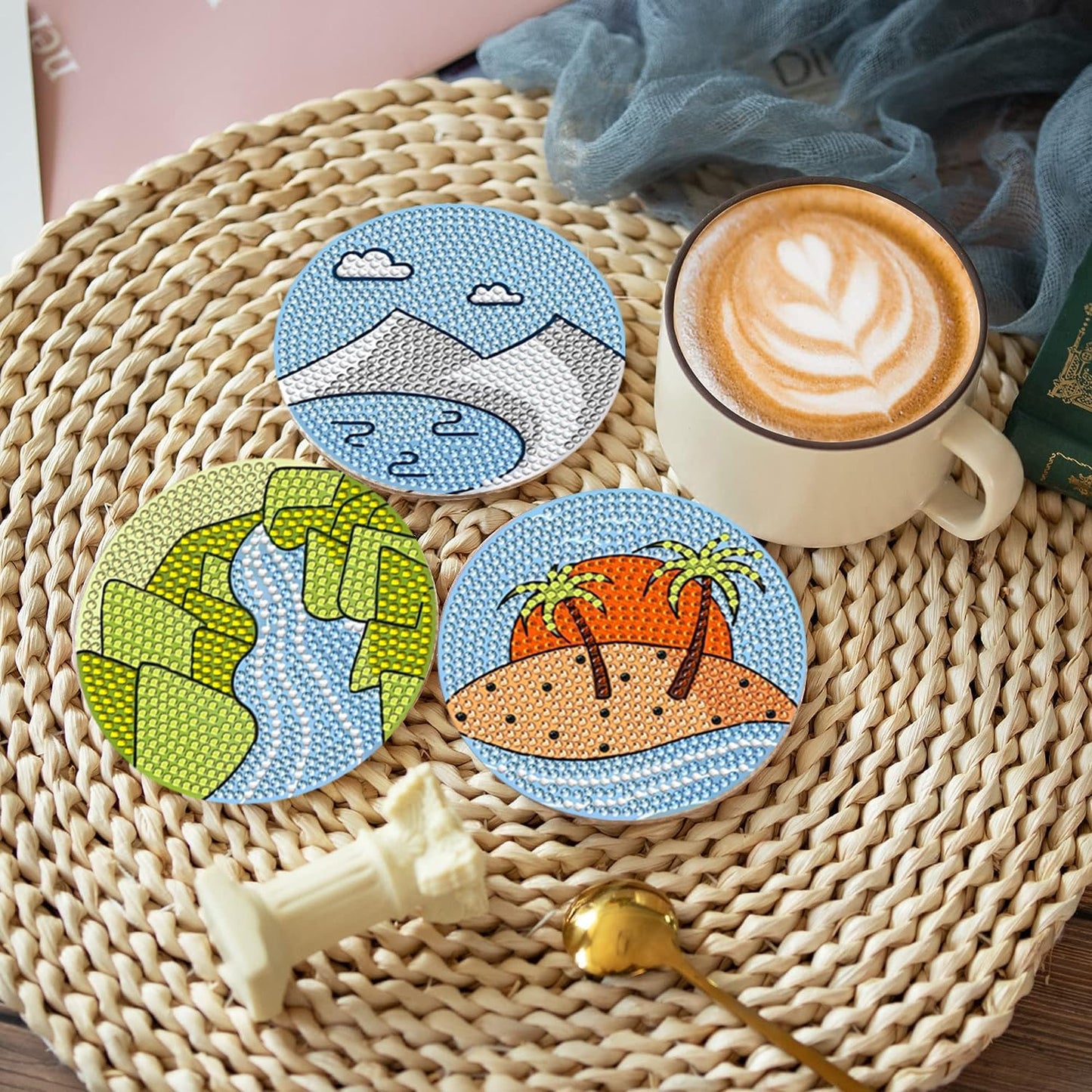 DOZEEZOP 8 PCS Diamond Art Coasters Kit, Diamond Painting Coasters, Fall Diamond Art Kits for Adults Beginners of All Ages, Gem Painting Kit for Kids Arts and Crafts Landscape