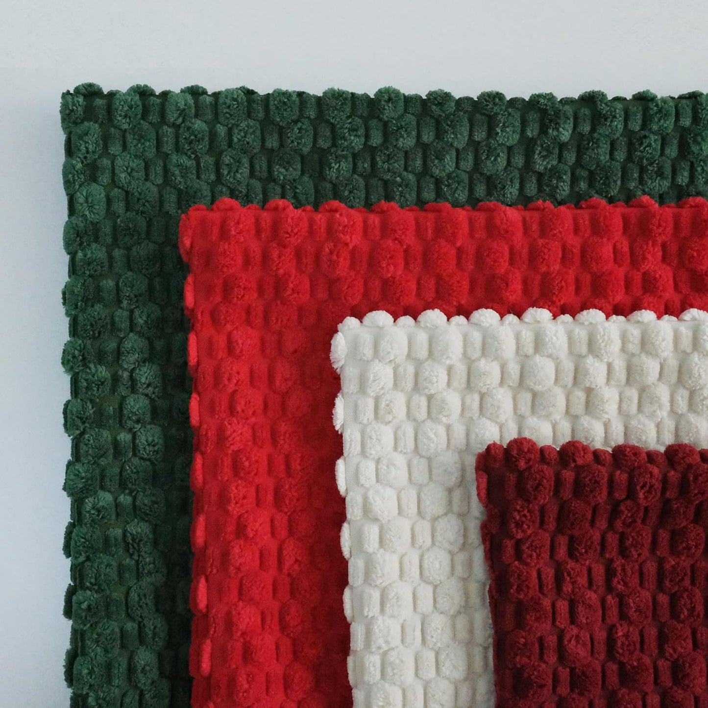 JOJUSIS Pack of 4 Christmas Decorative Throw Pillow Covers Farmhouse Boho Home Decor Striped Corduroy Square Pillowcases 20 x 20 Inch Christmas Red Green Burgundy Cream White