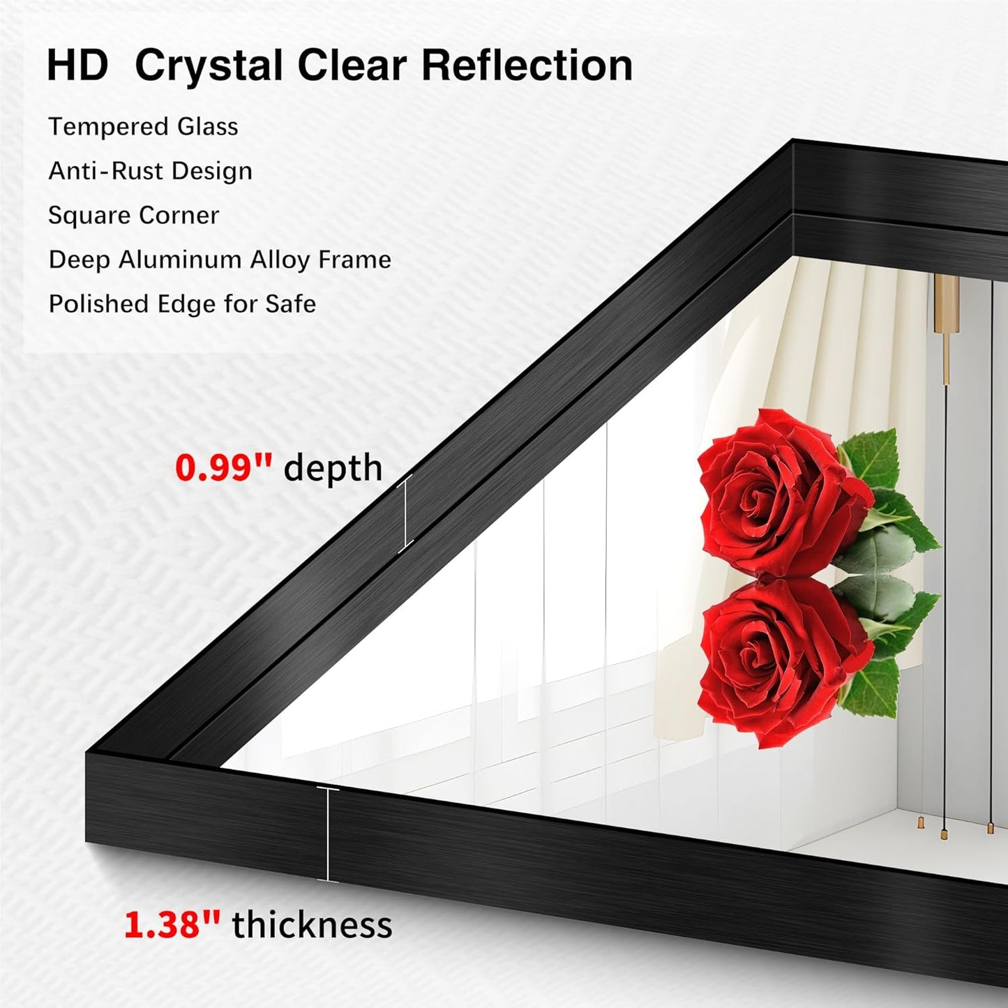 Black Bathroom Mirror, 30x60 Inch Rectangular Deep Frame Mirror, Large Wall Mounted Bathroom Vanity Mirror Over Sink for Bedroom,Restroom, Living Room, Hangs Vertically or Horizontally