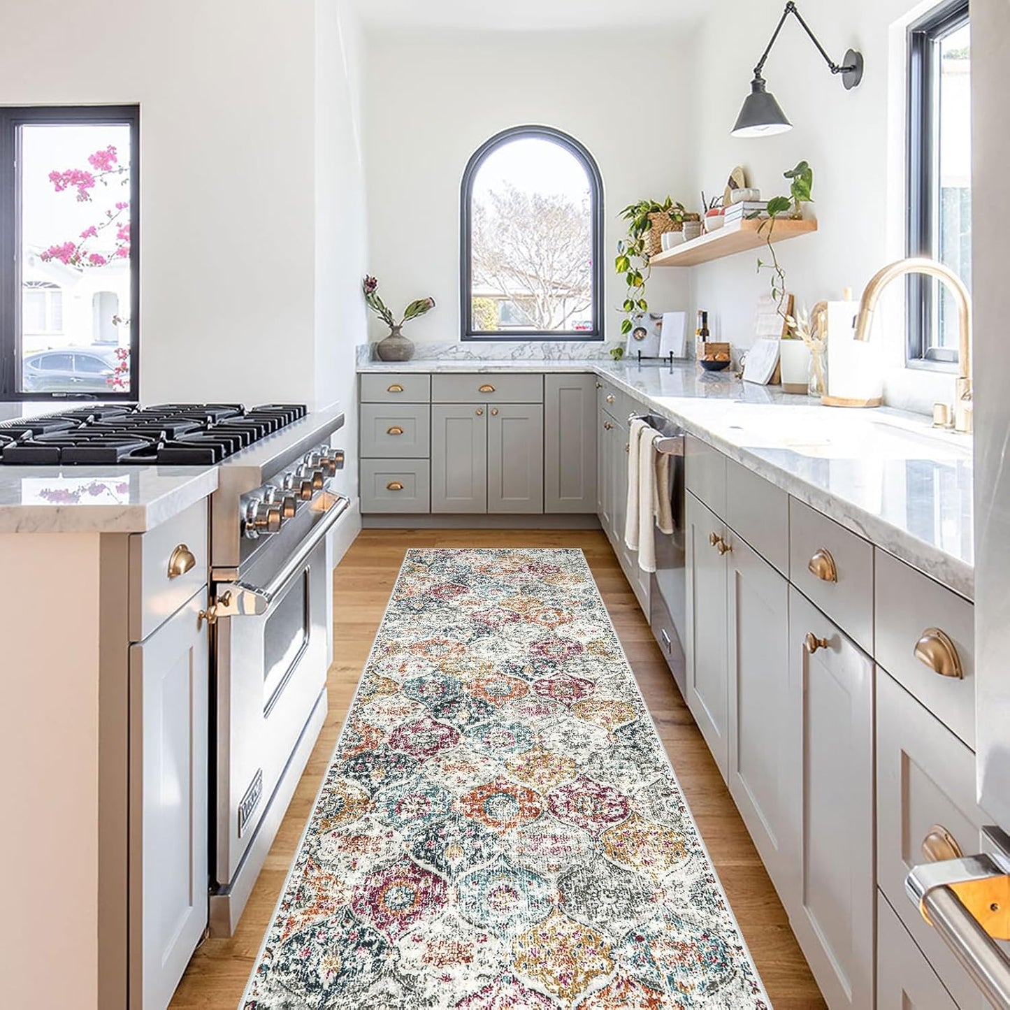 Lahome Moroccan Hallway Rug, 2'5''x8' Kitchen Runner Rugs Non Skid Washable Runners for Hallways, Ultra-Thin Oriental Carpet for Entryway Laundry Room Bedroom Bathroom, Aqua/Multi