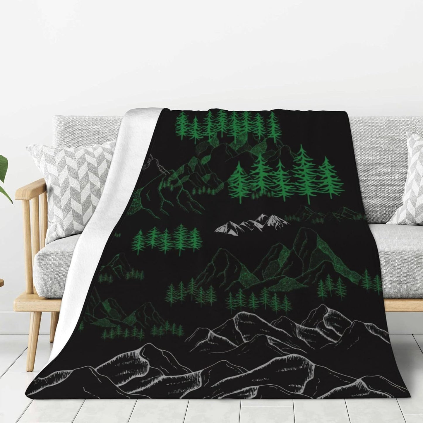 Night Sky Mountain Forest Throw Blanket, Fuzzy Blanket, Ultra Soft Cozy Flannel Throw Blankets Lightweight Fleece Blankets for Bed Couch Sofa 60"×80"