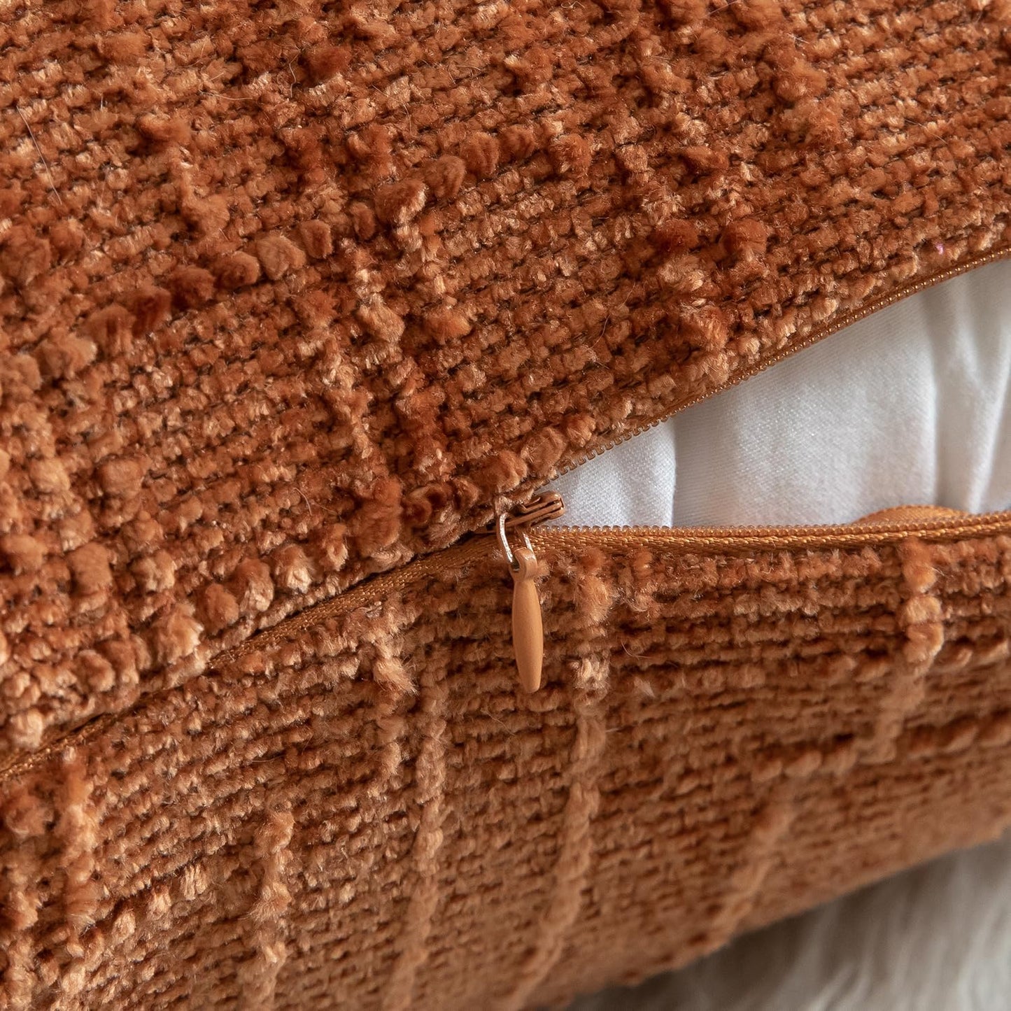 MANDIOO Pack of 2 Soft Chenille Textured Throw Pillow Covers Square Accent Solid Decorative Cushion Cover Cozy Farmhouse Pillow Case for Couch Sofa Bed Living Room 24x24 Inch Burnt Brick