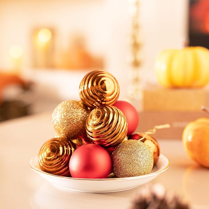 Valery Madelyn 1.57 Inches Small Christmas Tree Decorations Ornament Set for Fall Halloween, 24ct Red and Brown Shatterproof Hanging Ball Ornaments Holiday Party Decor