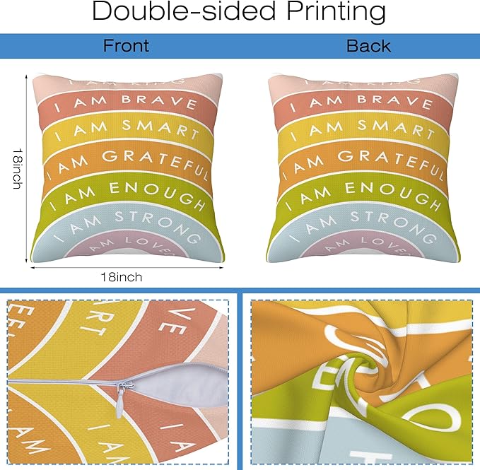 Positive Affirmations Throw Pillow Covers Set of 2 Inspirational Pillow Covers 18x18 Inch Modern Farmhouse Home Decorative Pillow Cases Cushion Cover for Sofa Living Room Office