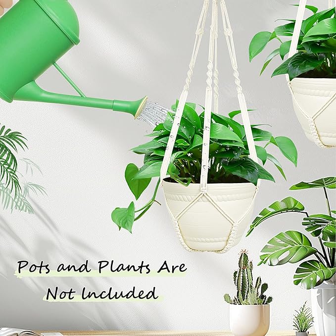 FGSAEOR Macrame Plant Holder Indoor Outdoor, Hanging 3-15 inch Pot, Bearing 20lb Planters, DIY Handmade Hanging Planter Basket Holder, 35-Inch Extra Long Strong Boho Home Décor (2-Pack) (Ivory)
