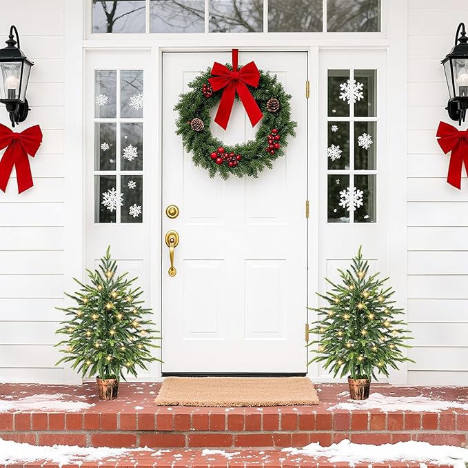 2FT Norfolk Pine Tree with Lights - Tabletop Christmas Tree with Pot, Real Touch PE Branch Tips for Front Porch, Kitchens, Home Indoor Outdoor Xmas‌ Decor