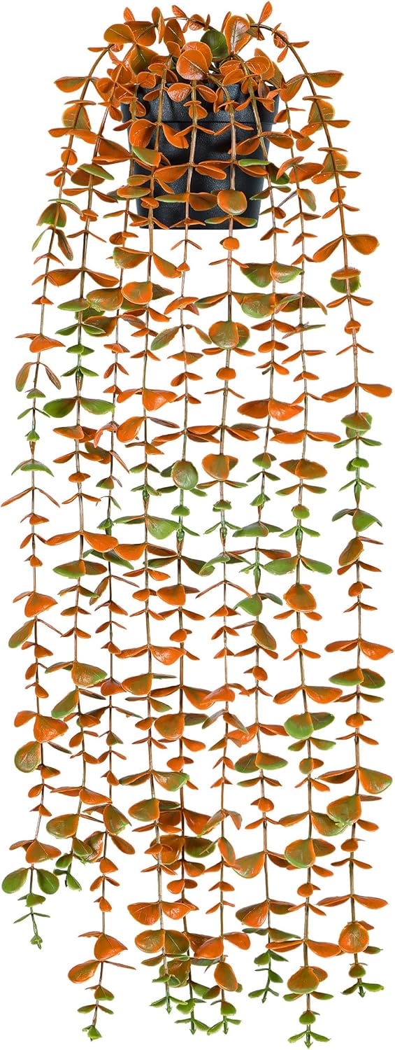 Der Rose 1Pcs Fake Fall Plants Hanging Orange Artificial Potted Faux Eucalyptus Plant Decorations for Fall Thanksgiving Bathroom Table Centerpiece Wall Kitchen Room Decor Indoor and Outdoor