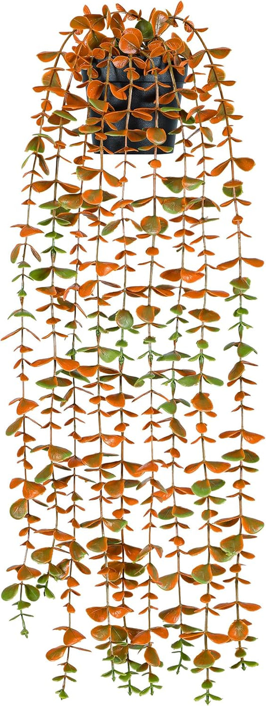 Der Rose 1Pcs Fake Fall Plants Hanging Orange Artificial Potted Faux Eucalyptus Plant Decorations for Fall Thanksgiving Bathroom Table Centerpiece Wall Kitchen Room Decor Indoor and Outdoor