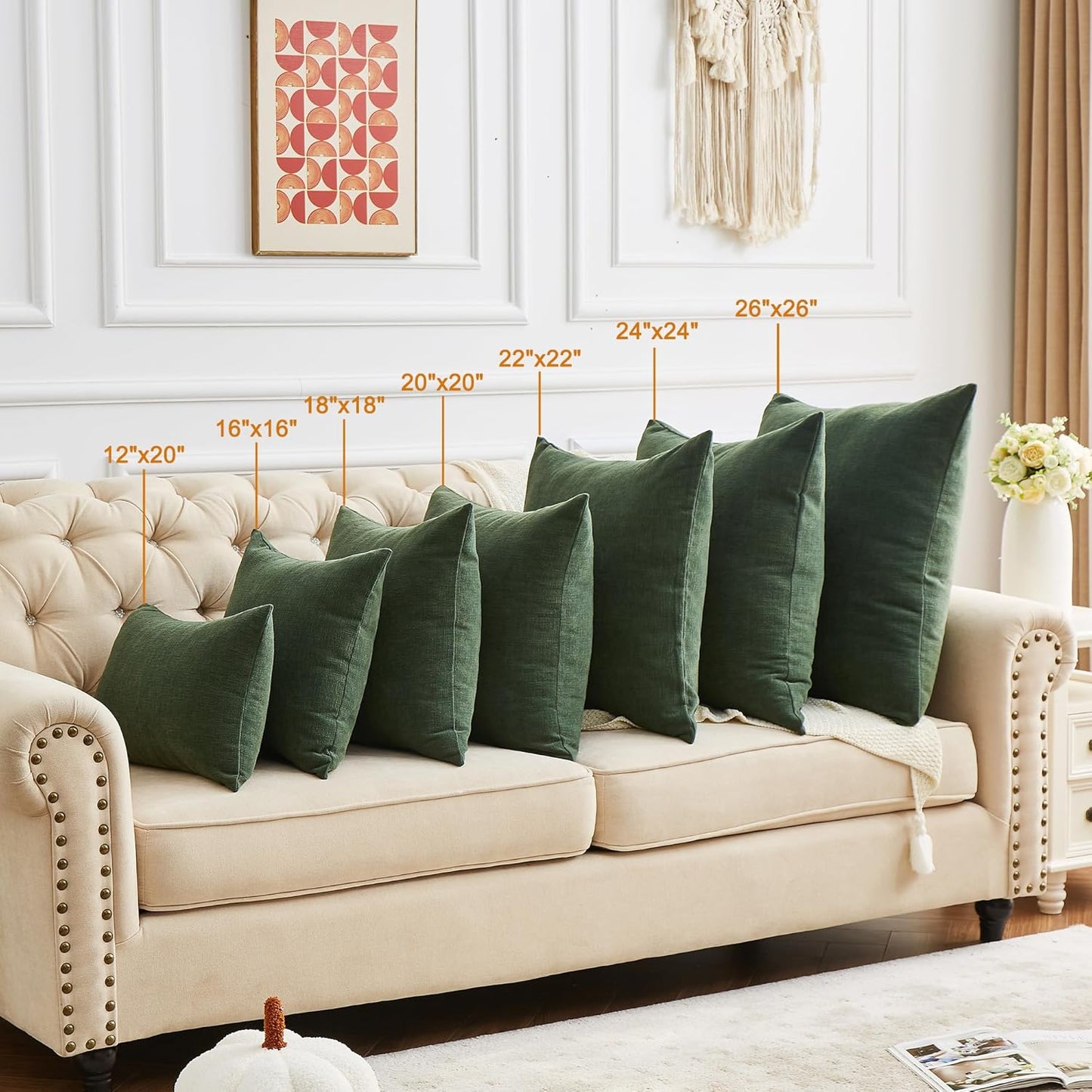 GAWAMAY Decorative Chenille Throw Pillow Covers 24"x24" Inch Pack of 2, Soft Square Couch Pillow Cover for Sofa Cushion Living Room Bedroom Solid Oversized Pillowcases Dark Green 60x60cm (ONLY COVERS)