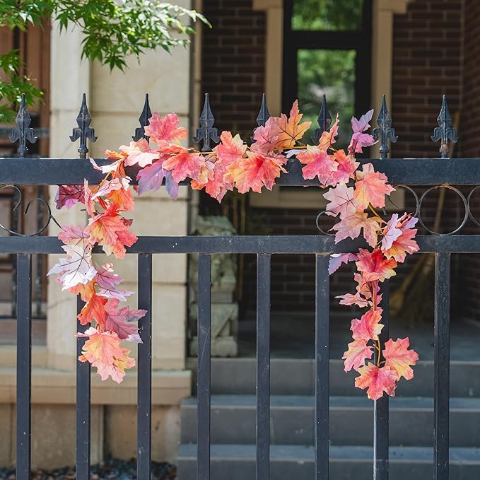 1 Pack 3D Artificial Fall Maple Leaf Garland - 5.7ft Hanging Vine for Mantle, Thanksgiving Decorations for Home, Fireplace, Party, Outdoor, Front Porch Decor