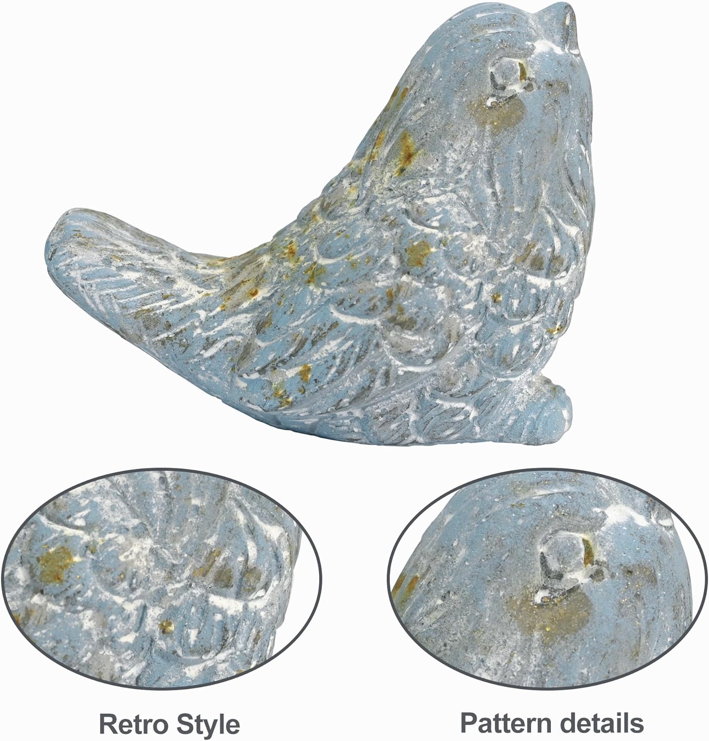 BIG FORTUNE Outdoor Bird Statues Bird Decor Figurines for Home Cement Bird Sculpture for Patio Yard Lawn Ornament, 2style/Set,Indoor Outdoor Bird Decorations Statue(Blue)