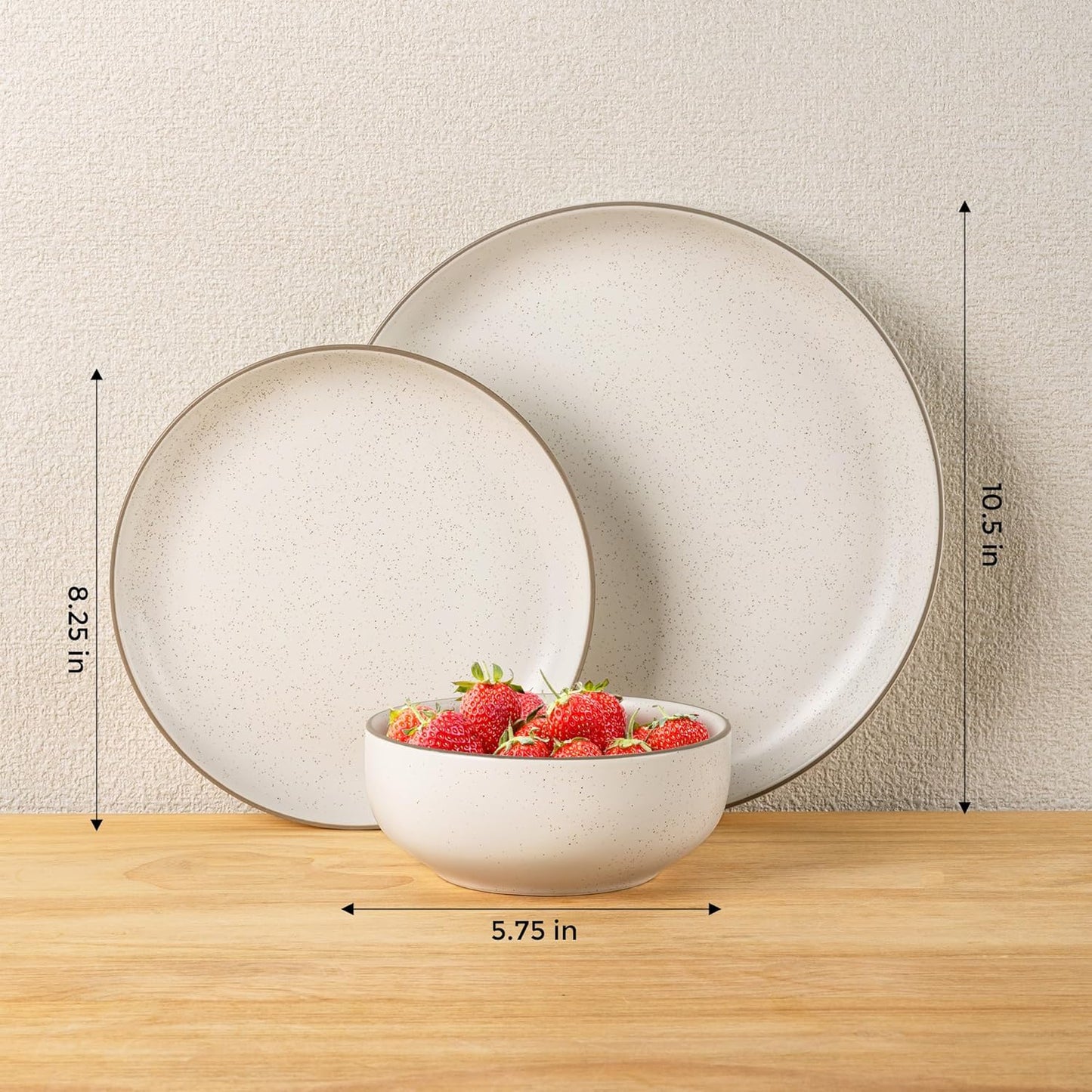 GBHOME Dinnerware Set for 4, GBHOME 12 Pieces Handmade Speckled Glaze Plates and Bowls Sets, Modern Style Scratch Resistant Stoneware Dishes Set, Dishwasher & Microwave Safe